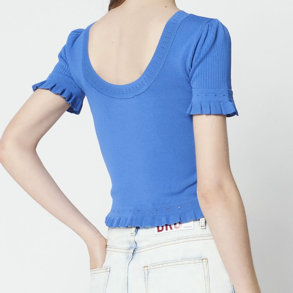 Sandro 2018 Azure Ruffle-Detail Round Neck Jumper - Picture 3 of 4